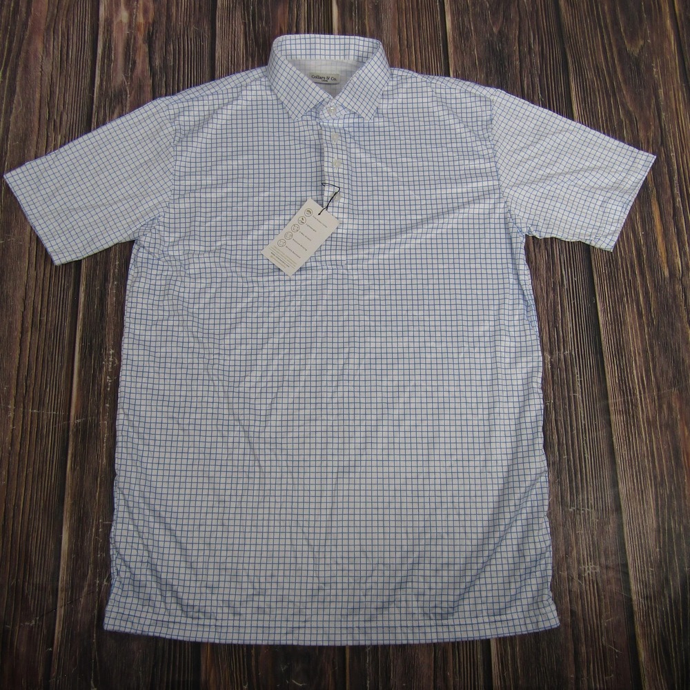 Collars & Co Polo Shirt Mens Large Blue Check Dress Collar Performance Golf